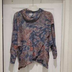 Avenue Floral Print Cowl Neck Sweater in Blue & Brown
